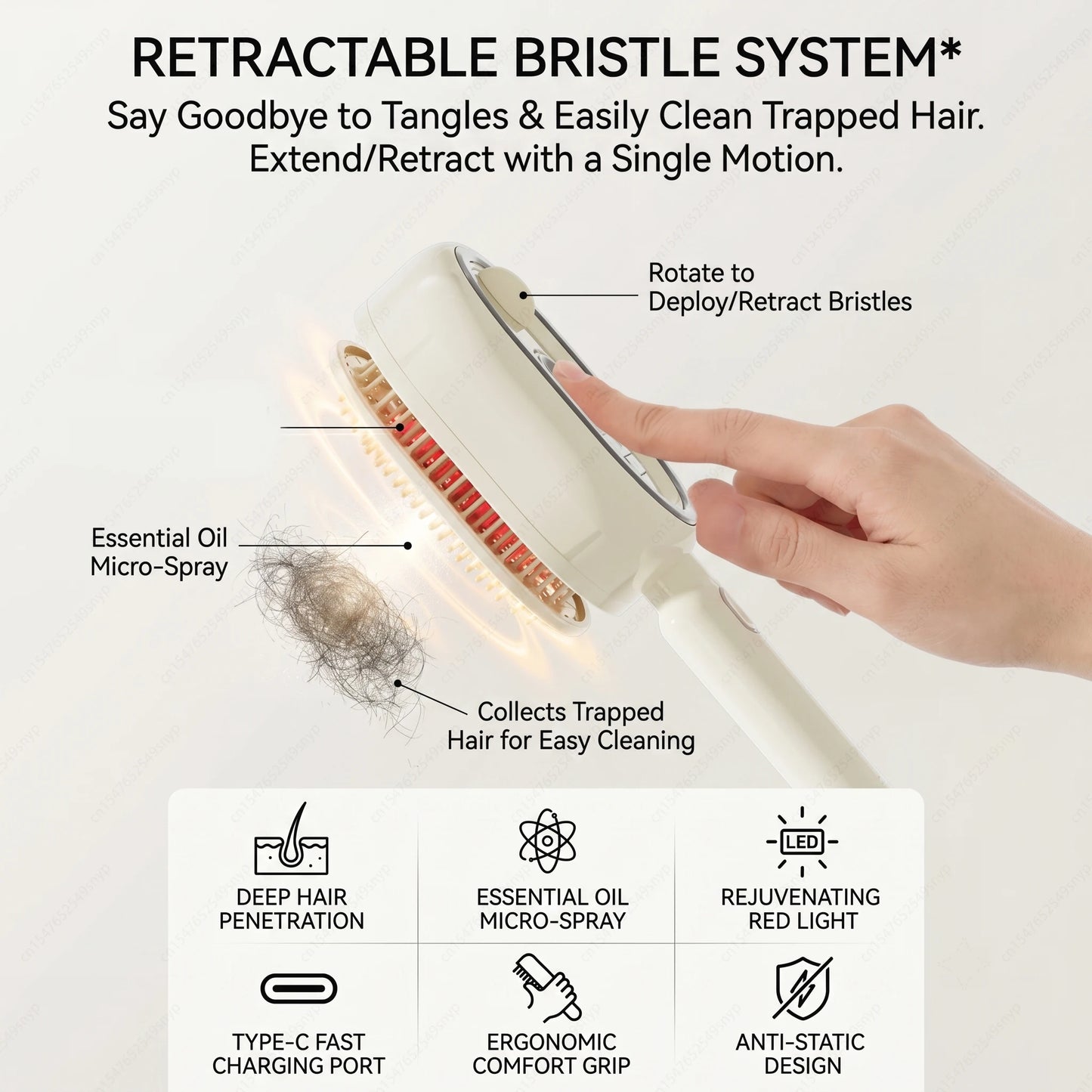 Electric Spray 3 In 1 Massage Comb, Rechargeable Self Cleaning Steam Oil Brush Anti Static Detangling Air Cushion Scalp Care