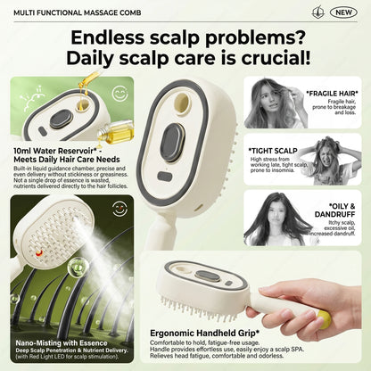 Electric Spray 3 In 1 Massage Comb, Rechargeable Self Cleaning Steam Oil Brush Anti Static Detangling Air Cushion Scalp Care