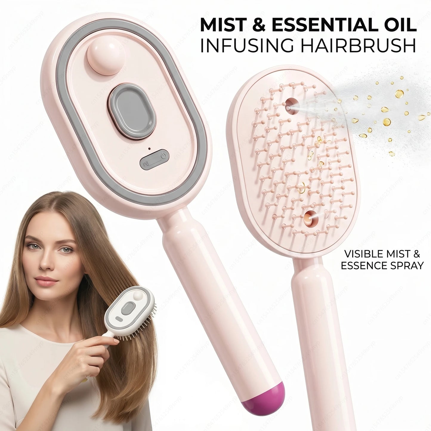 Electric Spray 3 In 1 Massage Comb, Rechargeable Self Cleaning Steam Oil Brush Anti Static Detangling Air Cushion Scalp Care