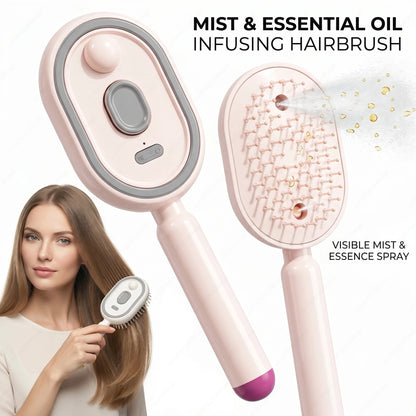 Electric Spray 3 In 1 Massage Comb, Rechargeable Self Cleaning Steam Oil Brush Anti Static Detangling Air Cushion Scalp Care