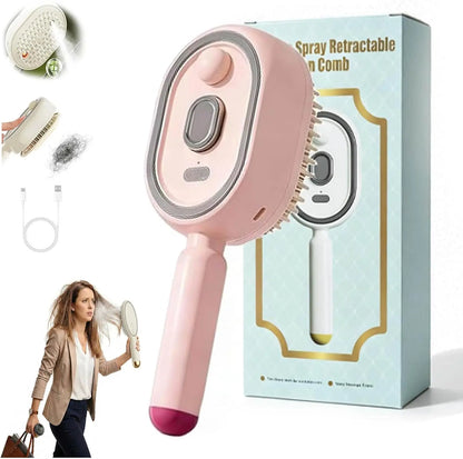 Electric Spray 3 In 1 Massage Comb, Rechargeable Self Cleaning Steam Oil Brush Anti Static Detangling Air Cushion Scalp Care