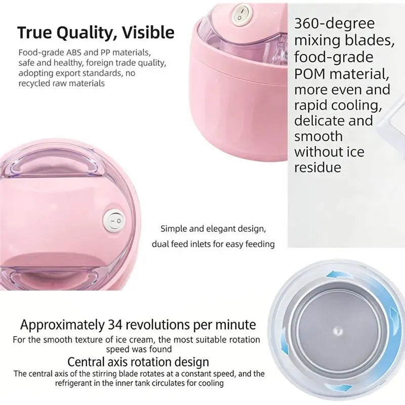 A66T-Mini Ice Cream Maker, Personal Dessert Maker, One Touch Compact Ice Cream Machine For Yogurt Sorbet Gelato EU Plug