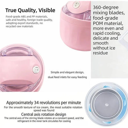 A66T-Mini Ice Cream Maker, Personal Dessert Maker, One Touch Compact Ice Cream Machine For Yogurt Sorbet Gelato EU Plug